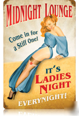 Sexy midnight lounge pinup girl bar pub metal sign V226