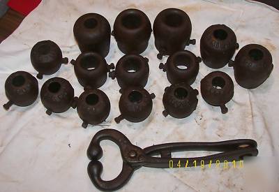 Vintage 15 cattle horn weights+bull nose lead cast iron